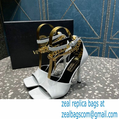 Versace Heel 10.5cm Mismatched Medusa Chain Leather Sandals White 2023 - Click Image to Close