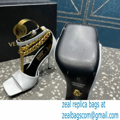 Versace Heel 10.5cm Mismatched Medusa Chain Leather Sandals White 2023