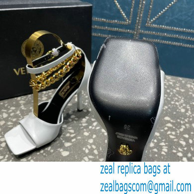 Versace Heel 10.5cm Mismatched Medusa Chain Leather Sandals White 2023 - Click Image to Close