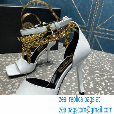 Versace Heel 10.5cm Mismatched Medusa Chain Leather Sandals White 2023