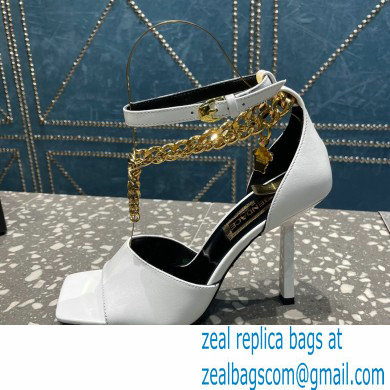 Versace Heel 10.5cm Mismatched Medusa Chain Leather Sandals White 2023