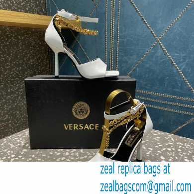 Versace Heel 10.5cm Mismatched Medusa Chain Leather Sandals White 2023