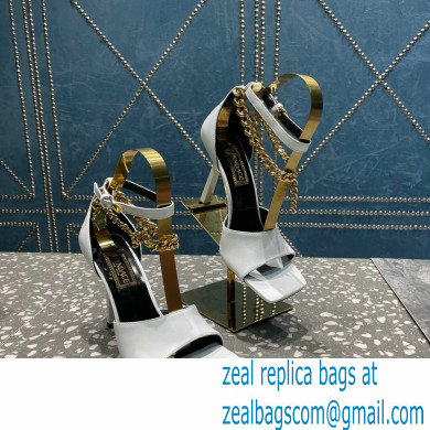 Versace Heel 10.5cm Mismatched Medusa Chain Leather Sandals White 2023