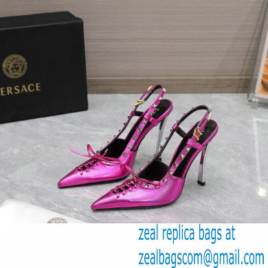 Versace Heel 10cm Laced Pin-Point Slingback Pumps Metallic Fuchsia 2023 - Click Image to Close