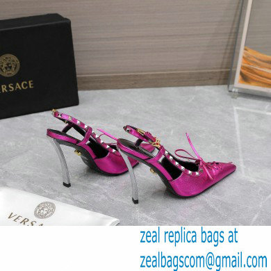 Versace Heel 10cm Laced Pin-Point Slingback Pumps Metallic Fuchsia 2023 - Click Image to Close