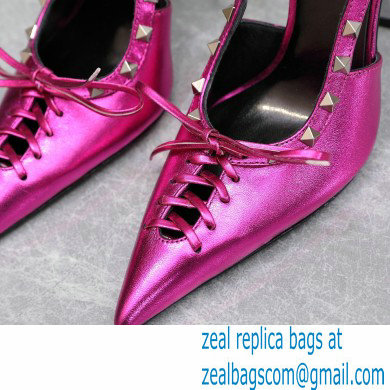 Versace Heel 10cm Laced Pin-Point Slingback Pumps Metallic Fuchsia 2023