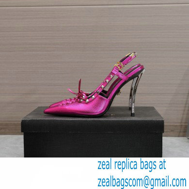 Versace Heel 10cm Laced Pin-Point Slingback Pumps Metallic Fuchsia 2023