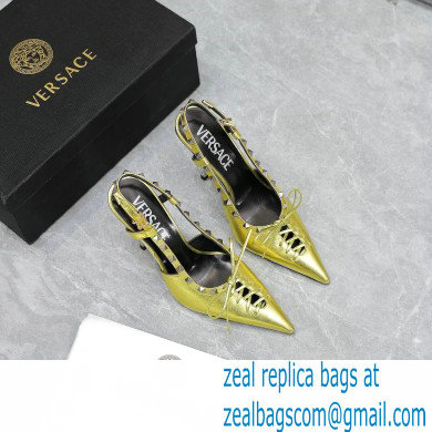 Versace Heel 10cm Laced Pin-Point Slingback Pumps Metallic Gold 2023 - Click Image to Close