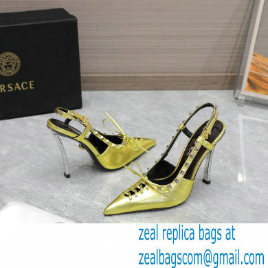 Versace Heel 10cm Laced Pin-Point Slingback Pumps Metallic Gold 2023