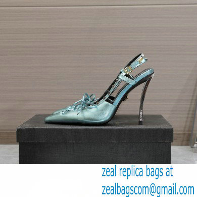Versace Heel 10cm Laced Pin-Point Slingback Pumps Metallic Green 2023