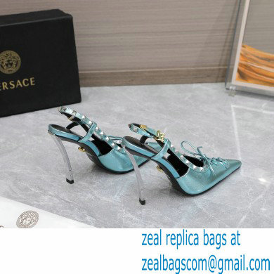 Versace Heel 10cm Laced Pin-Point Slingback Pumps Metallic Green 2023
