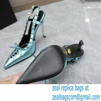 Versace Heel 10cm Laced Pin-Point Slingback Pumps Metallic Green 2023