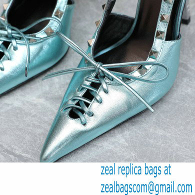 Versace Heel 10cm Laced Pin-Point Slingback Pumps Metallic Green 2023
