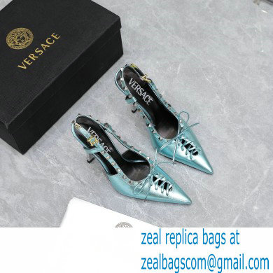 Versace Heel 10cm Laced Pin-Point Slingback Pumps Metallic Green 2023