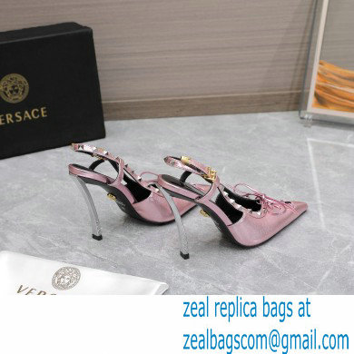 Versace Heel 10cm Laced Pin-Point Slingback Pumps Metallic Pink 2023