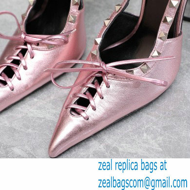 Versace Heel 10cm Laced Pin-Point Slingback Pumps Metallic Pink 2023