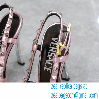 Versace Heel 10cm Laced Pin-Point Slingback Pumps Metallic Pink 2023