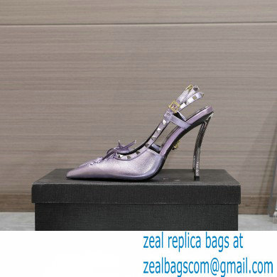 Versace Heel 10cm Laced Pin-Point Slingback Pumps Metallic Purple 2023 - Click Image to Close