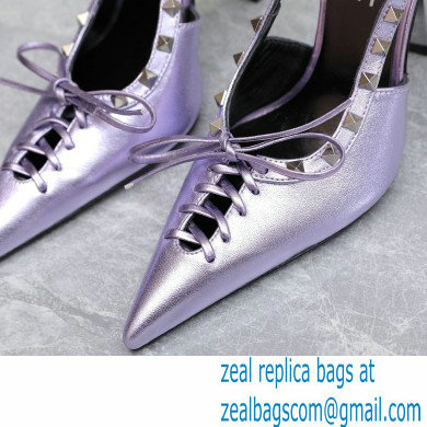 Versace Heel 10cm Laced Pin-Point Slingback Pumps Metallic Purple 2023