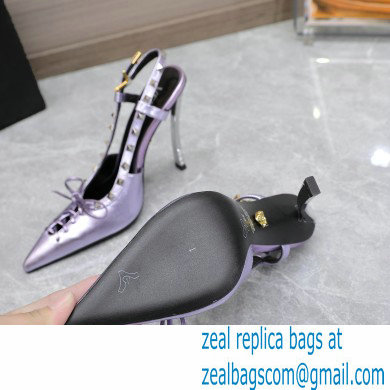 Versace Heel 10cm Laced Pin-Point Slingback Pumps Metallic Purple 2023