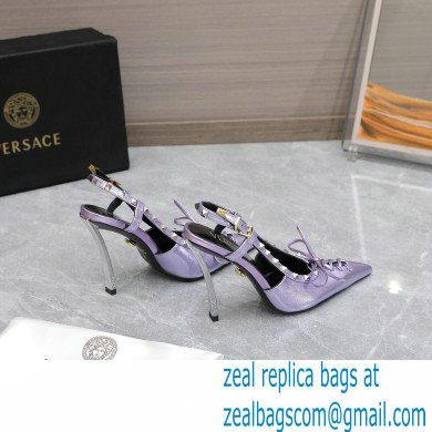 Versace Heel 10cm Laced Pin-Point Slingback Pumps Metallic Purple 2023 - Click Image to Close