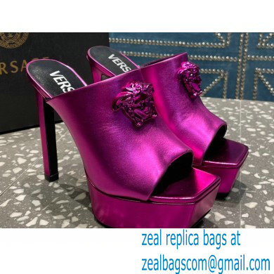 Versace Heel 14cm Platform 4cm La Medusa Mules Metallic Fuchsia 2023