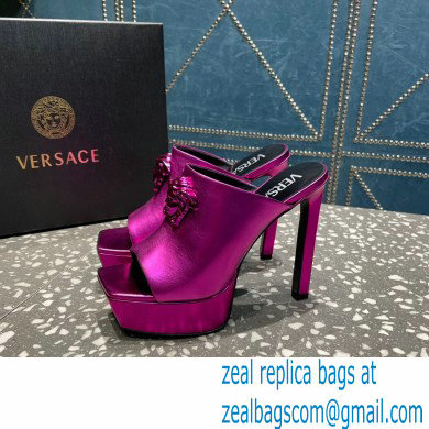 Versace Heel 14cm Platform 4cm La Medusa Mules Metallic Fuchsia 2023 - Click Image to Close