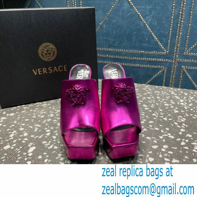 Versace Heel 14cm Platform 4cm La Medusa Mules Metallic Fuchsia 2023 - Click Image to Close