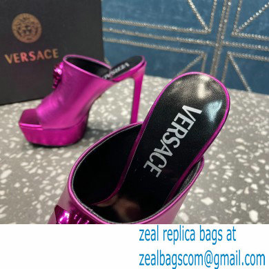 Versace Heel 14cm Platform 4cm La Medusa Mules Metallic Fuchsia 2023 - Click Image to Close