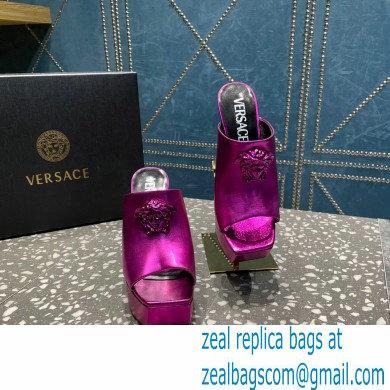 Versace Heel 14cm Platform 4cm La Medusa Mules Metallic Fuchsia 2023