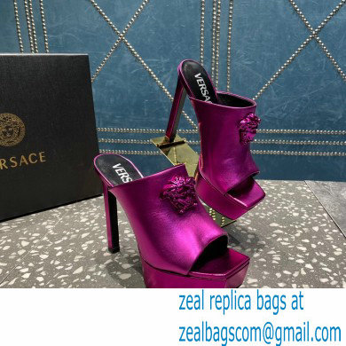 Versace Heel 14cm Platform 4cm La Medusa Mules Metallic Fuchsia 2023 - Click Image to Close