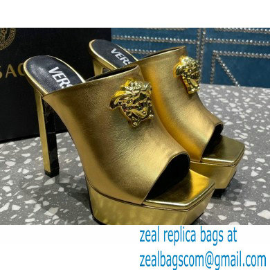 Versace Heel 14cm Platform 4cm La Medusa Mules Metallic Gold 2023 - Click Image to Close