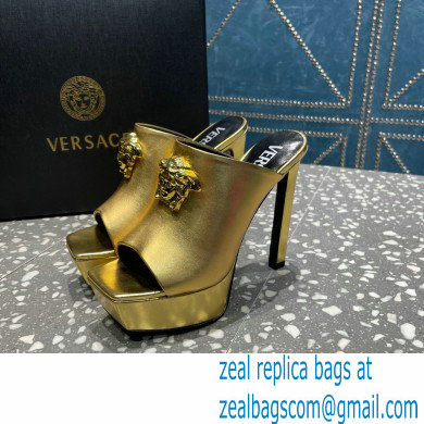 Versace Heel 14cm Platform 4cm La Medusa Mules Metallic Gold 2023 - Click Image to Close