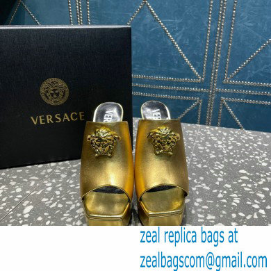Versace Heel 14cm Platform 4cm La Medusa Mules Metallic Gold 2023 - Click Image to Close