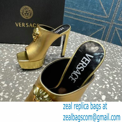 Versace Heel 14cm Platform 4cm La Medusa Mules Metallic Gold 2023 - Click Image to Close