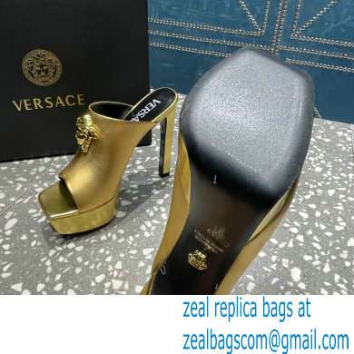 Versace Heel 14cm Platform 4cm La Medusa Mules Metallic Gold 2023 - Click Image to Close