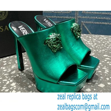 Versace Heel 14cm Platform 4cm La Medusa Mules Metallic Green 2023