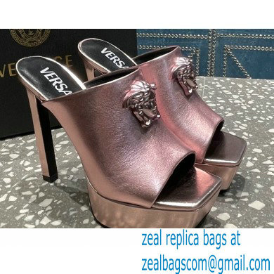 Versace Heel 14cm Platform 4cm La Medusa Mules Metallic Pink 2023