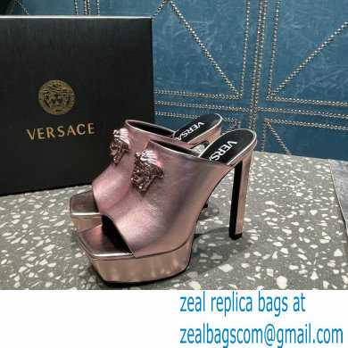 Versace Heel 14cm Platform 4cm La Medusa Mules Metallic Pink 2023