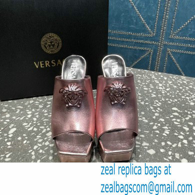 Versace Heel 14cm Platform 4cm La Medusa Mules Metallic Pink 2023