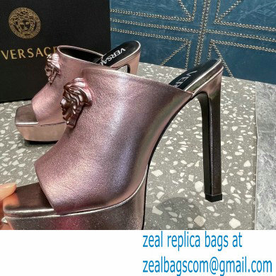 Versace Heel 14cm Platform 4cm La Medusa Mules Metallic Pink 2023