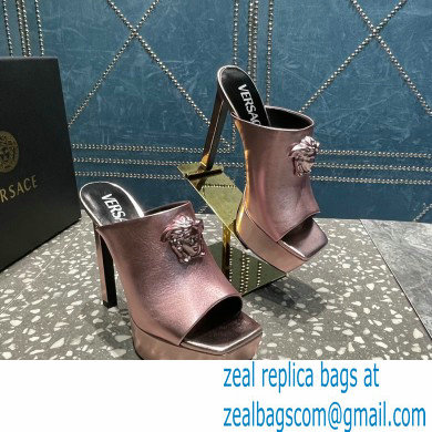 Versace Heel 14cm Platform 4cm La Medusa Mules Metallic Pink 2023 - Click Image to Close