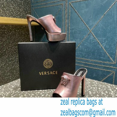 Versace Heel 14cm Platform 4cm La Medusa Mules Metallic Pink 2023