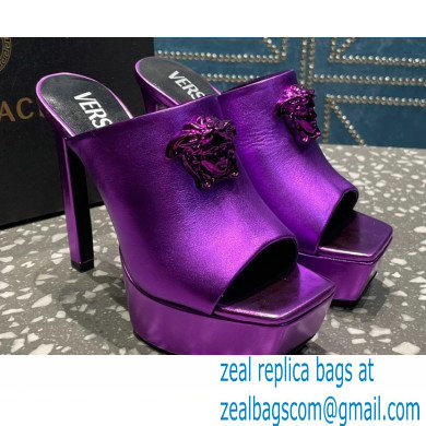 Versace Heel 14cm Platform 4cm La Medusa Mules Metallic Purple 2023