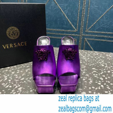 Versace Heel 14cm Platform 4cm La Medusa Mules Metallic Purple 2023