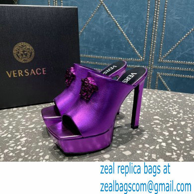 Versace Heel 14cm Platform 4cm La Medusa Mules Metallic Purple 2023