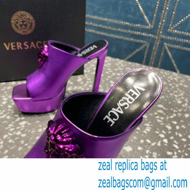 Versace Heel 14cm Platform 4cm La Medusa Mules Metallic Purple 2023