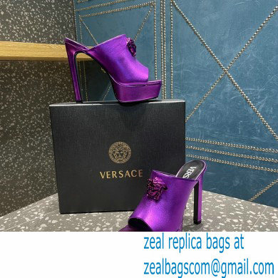 Versace Heel 14cm Platform 4cm La Medusa Mules Metallic Purple 2023