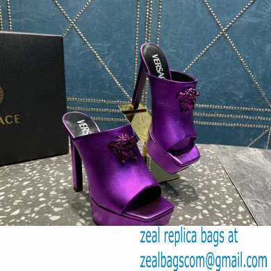 Versace Heel 14cm Platform 4cm La Medusa Mules Metallic Purple 2023