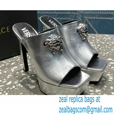 Versace Heel 14cm Platform 4cm La Medusa Mules Metallic Silver 2023